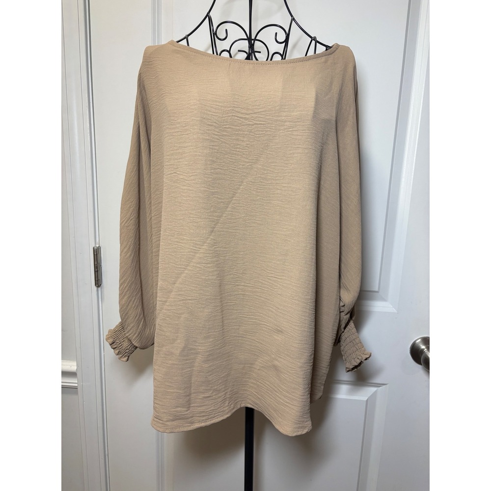 Charlotte Avery‎ Womens Tan Boat Neck Smocked Cuff Dolman Blouse Top Medium